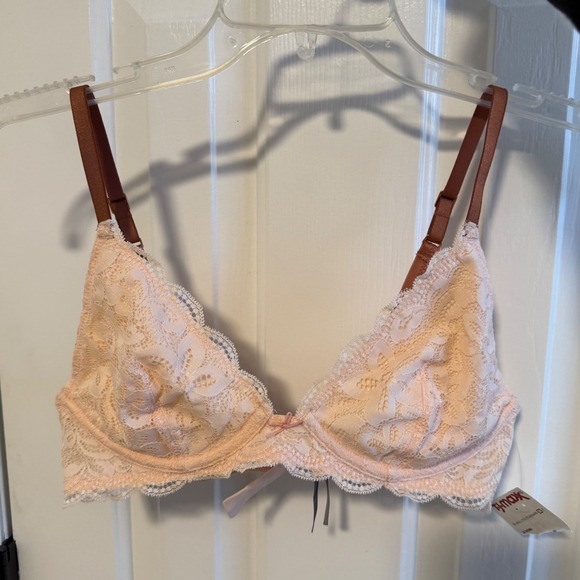 NWT Aerie by American Eagle Lace Bra neutral Color Block Happy 34C - Picture 8 of 9